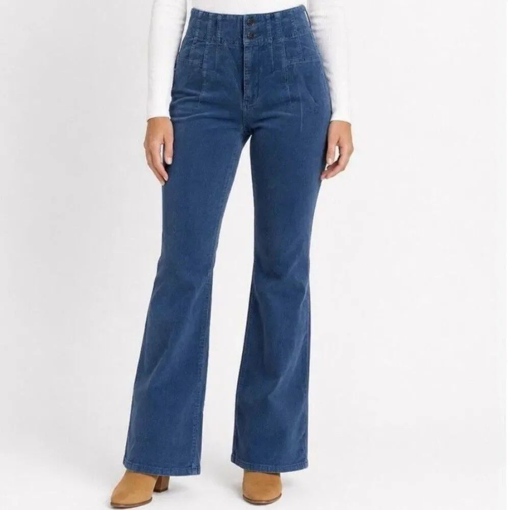 We The Free People Sz 30 Jayde Cord High Rise Moody Blue Corduroy Jeans NWT $100